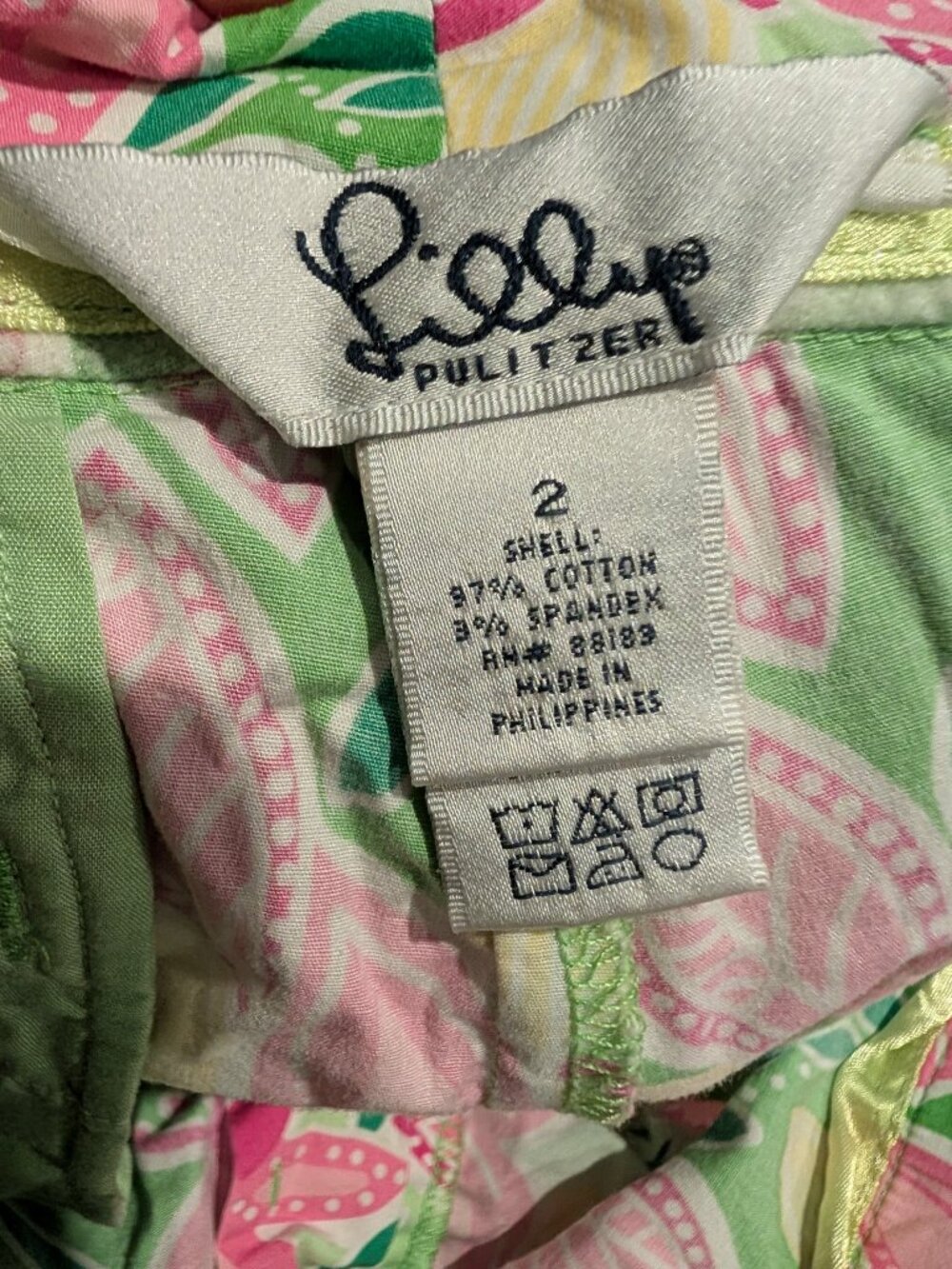 VINTAGE Lilly Pulitzer Butterfly Flare Crop Pants — Green/Pink, Size 2, - Picture 3 of 3